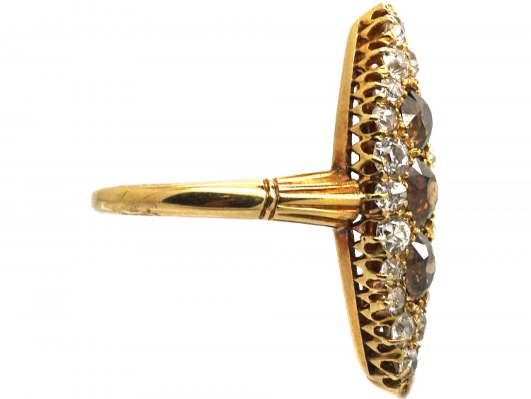 Edwardian 18ct Gold Marquise Ring set with Brown & White Diamonds