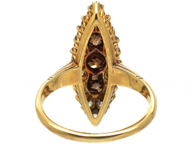 Edwardian 18ct Gold Marquise Ring set with Brown & White Diamonds