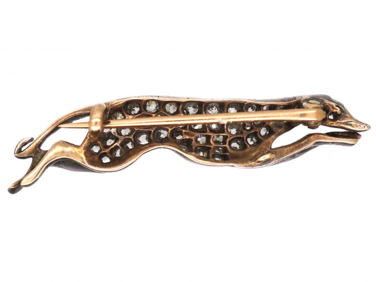 Edwardian Gold & Silver Greyhound Brooch set with Diamonds