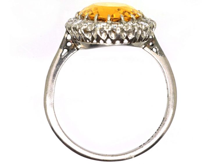 Early 20th Century Platinum Yellow Sapphire & Diamond Oval Cluster Ring