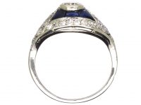 French Platinum Art Deco Diamond & Sapphire Ring