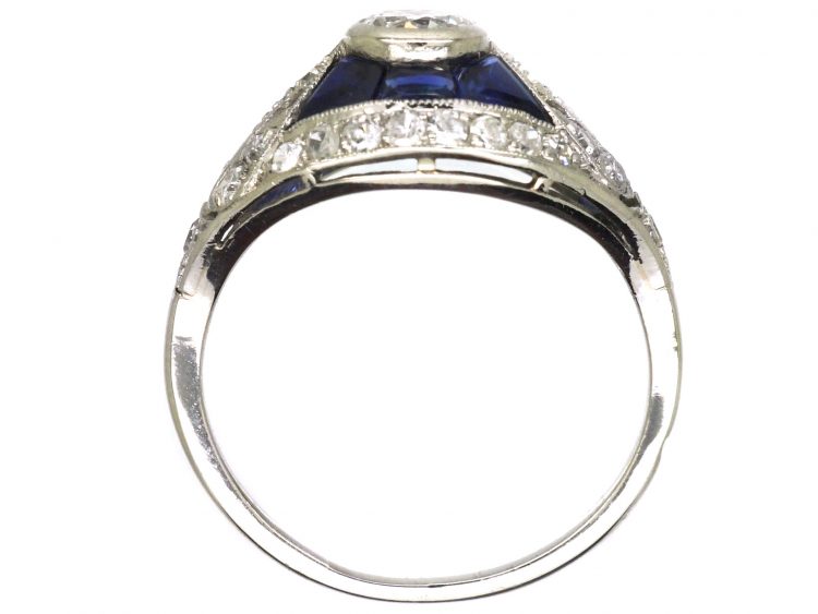 French Platinum Art Deco Diamond & Sapphire Ring