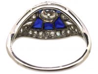 French Platinum Art Deco Diamond & Sapphire Ring