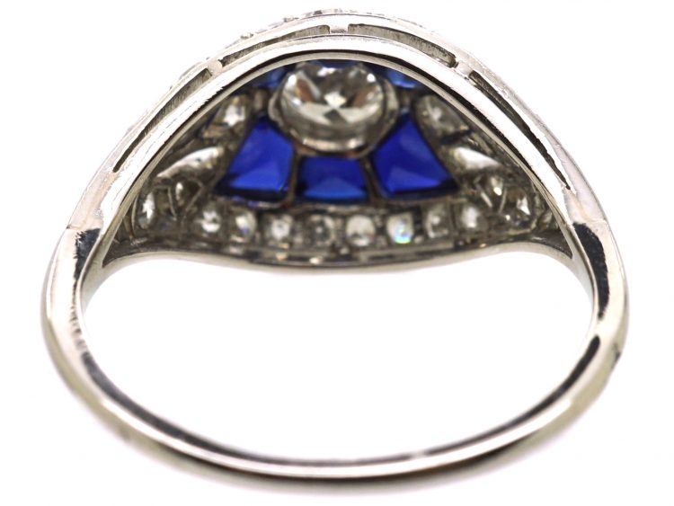 French Platinum Art Deco Diamond & Sapphire Ring