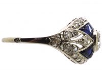 French Platinum Art Deco Diamond & Sapphire Ring