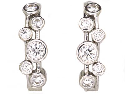 18ct White Gold Raindance Style Hoop Earrings set with Diamonds