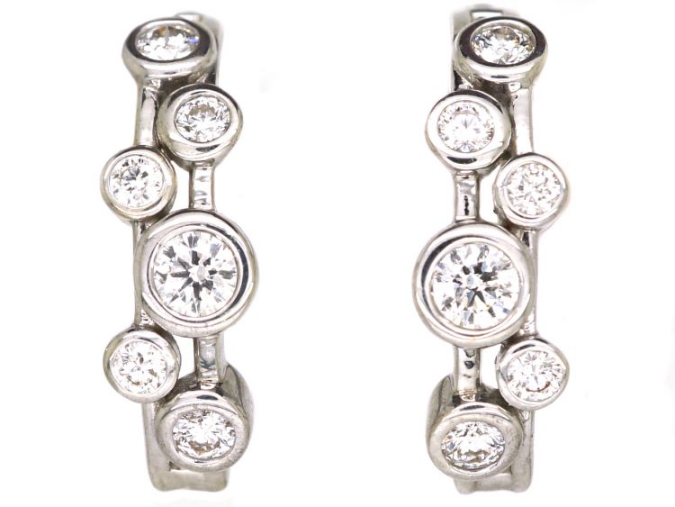 18ct White Gold Raindance Style Hoop Earrings set with Diamonds