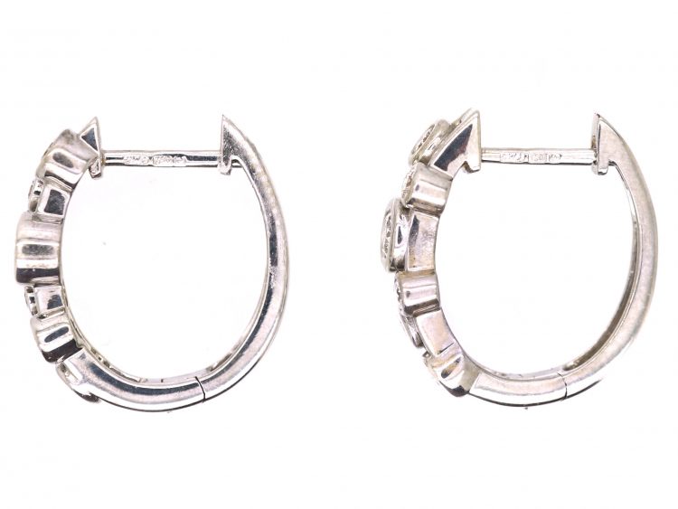 18ct White Gold Raindance Style Hoop Earrings set with Diamonds