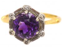 Art Deco 18ct Gold & Platinum, Amethyst & Diamond Ring by Alabaster & Wilson