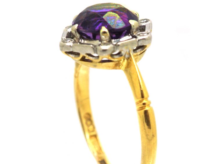 Art Deco 18ct Gold & Platinum, Amethyst & Diamond Ring by Alabaster & Wilson