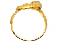 Victorian 18ct Gold Engraved Snake Ring set with Diamond & Ruby Eyes
