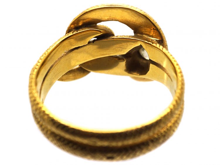 Victorian 18ct Gold Engraved Snake Ring set with Diamond & Ruby Eyes