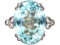 Vintage 18ct White Gold, Large Aquamarine Ring with Diamond Set Shoulders