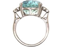 Vintage 18ct White Gold, Large Aquamarine Ring with Diamond Set Shoulders