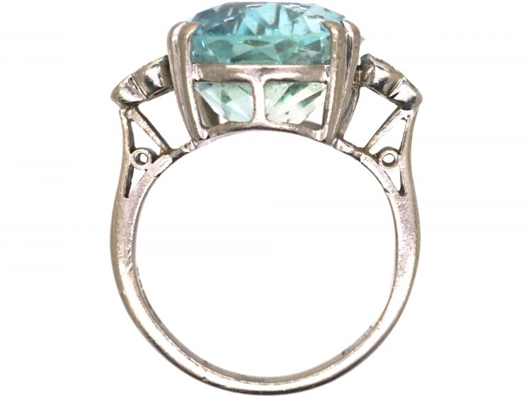 Vintage 18ct White Gold, Large Aquamarine Ring with Diamond Set Shoulders