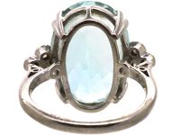 Vintage 18ct White Gold, Large Aquamarine Ring with Diamond Set Shoulders