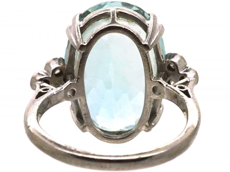 Vintage 18ct White Gold, Large Aquamarine Ring with Diamond Set Shoulders