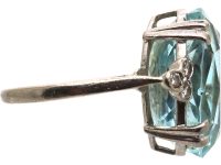 Vintage 18ct White Gold, Large Aquamarine Ring with Diamond Set Shoulders