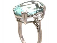 Vintage 18ct White Gold, Large Aquamarine Ring with Diamond Set Shoulders