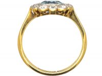 Edwardian 18ct Gold & Platinum Aquamarine & Diamond Cluster Ring