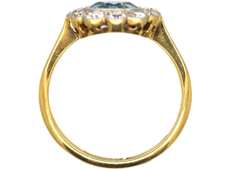 Edwardian 18ct Gold & Platinum Aquamarine & Diamond Cluster Ring