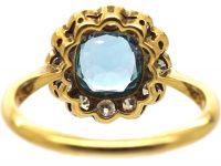 Edwardian 18ct Gold & Platinum Aquamarine & Diamond Cluster Ring