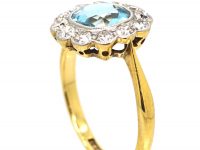Edwardian 18ct Gold & Platinum Aquamarine & Diamond Cluster Ring