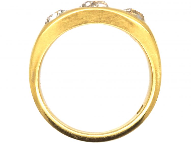 Victorian 18ct Gold Three Stone Old Mine Cut Diamond Rub Over Set Ring