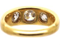 Victorian 18ct Gold Three Stone Old Mine Cut Diamond Rub Over Set Ring