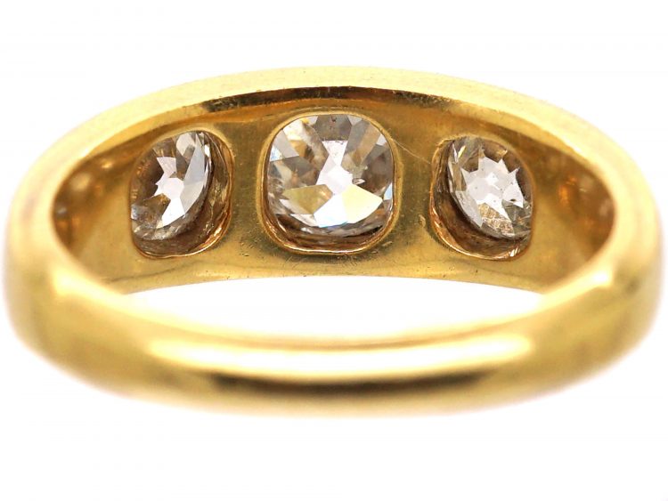 Victorian 18ct Gold Three Stone Old Mine Cut Diamond Rub Over Set Ring