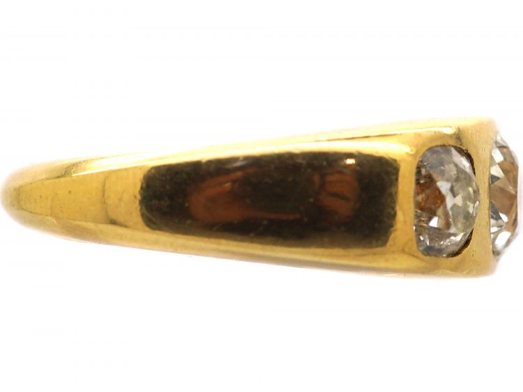 Victorian 18ct Gold Three Stone Old Mine Cut Diamond Rub Over Set Ring