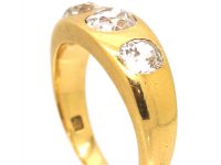 Victorian 18ct Gold Three Stone Old Mine Cut Diamond Rub Over Set Ring