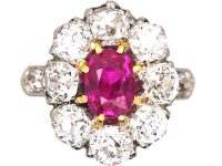 French Import Belle Epoque 18ct Gold, Burma Ruby & Diamond Cluster Ring