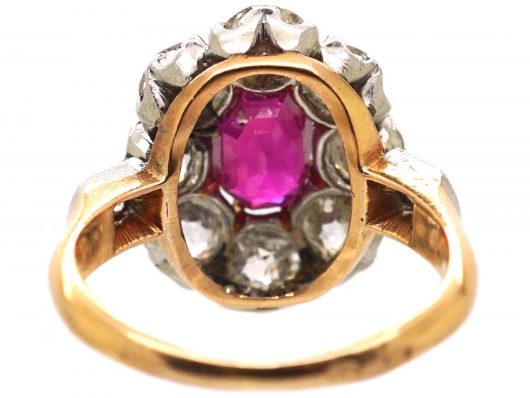 French Import Belle Epoque 18ct Gold, Burma Ruby & Diamond Cluster Ring