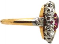 French Import Belle Epoque 18ct Gold, Burma Ruby & Diamond Cluster Ring