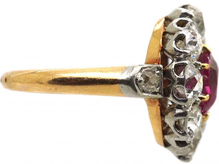 French Import Belle Epoque 18ct Gold, Burma Ruby & Diamond Cluster Ring