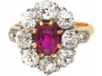 French Import Belle Epoque 18ct Gold, Burma Ruby & Diamond Cluster Ring