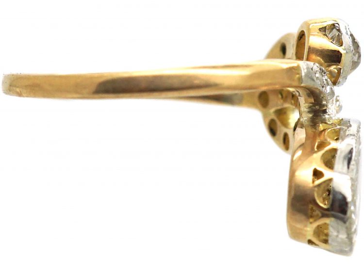 Art Nouveau 18ct Gold & Platinum Diamond Flower Ring
