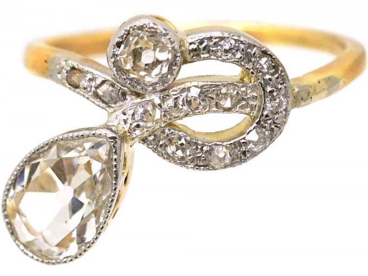 Art Nouveau 18ct Gold & Platinum Diamond Flower Ring