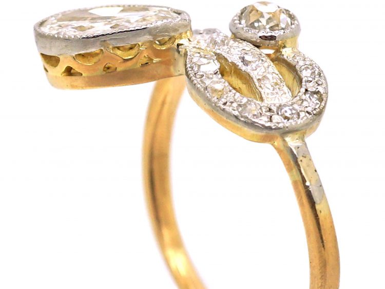Art Nouveau 18ct Gold & Platinum Diamond Flower Ring
