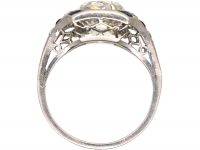 Art Deco Platinum Diamond Solitaire Ring with Calibre Sapphire Detail