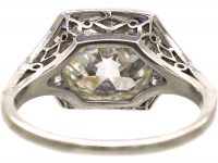 Art Deco Platinum Diamond Solitaire Ring with Calibre Sapphire Detail