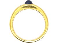 18ct Gold Cabochon Sapphire & Diamond Three Stone Rub Over Set Ring