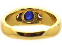 18ct Gold Cabochon Sapphire & Diamond Three Stone Rub Over Set Ring