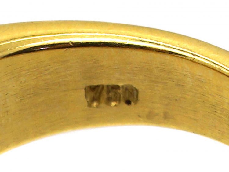 18ct Gold Cabochon Sapphire & Diamond Three Stone Rub Over Set Ring