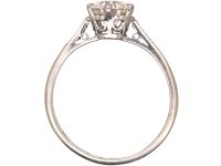 Early 20th Century Platinum, Diamond Solitaire Ring with Diamond Set Shoulders