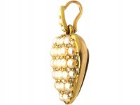 Edwardian 15ct Gold, Natural Split Pearls & Rose Diamonds Heart Pendant