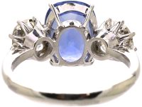 Platinum Large Unheated Sapphire & Diamond Three Stone Ring