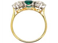 Early 20th Century 18ct Gold & Platinum Emerald & Pear Shaped Diamond Three Stone Ring