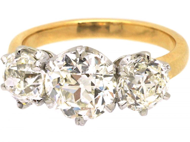 18ct Gold & Platinum Large Three Stone Diamond Ring